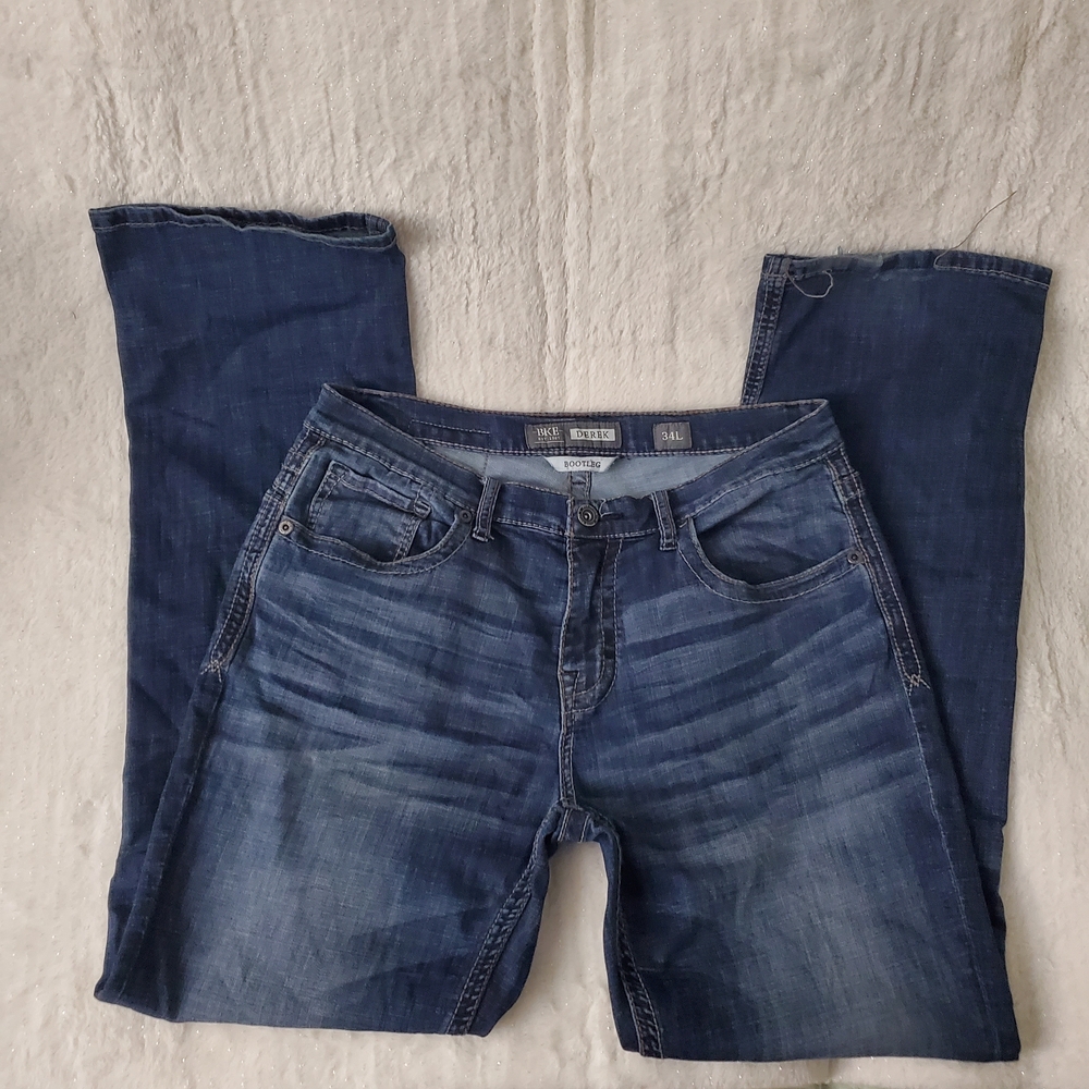 BKE Men's Dark Blue Bootleg Jeans